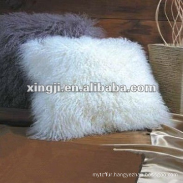 mongolian fur cushion natural white color tibet lamb fur pillow